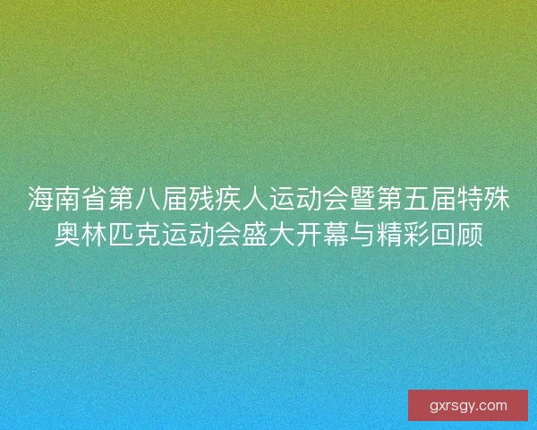海南省第八届残疾人运动会暨第五届特殊奥林匹克运动会盛大开幕与精彩回顾